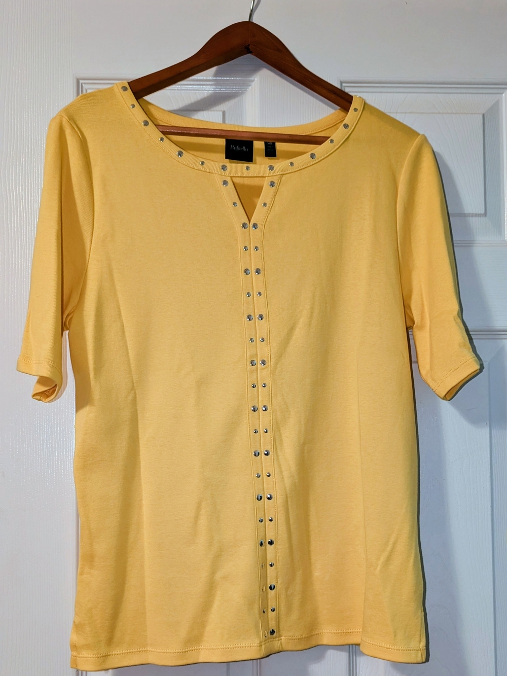 Rafaella Yellow Short Sleeve Tee with Silver Stud Trim